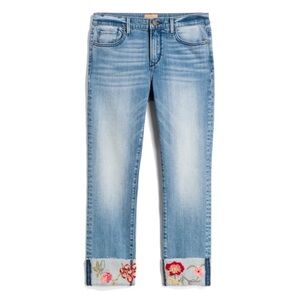 Driftwood Jackie Crop Floral Embroidered Cuff Scissor Cut Straight Jeans Size 31